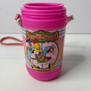 VTG 90s Six Flags Looney Tunes Souvenir Pink Cup Tweety Bird Sylvester Flomo SEE